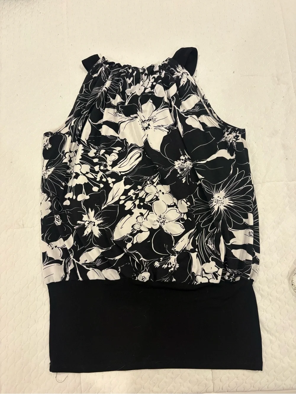 DCS Black & White Floral Halter Tank Top - Picture 2 of 4